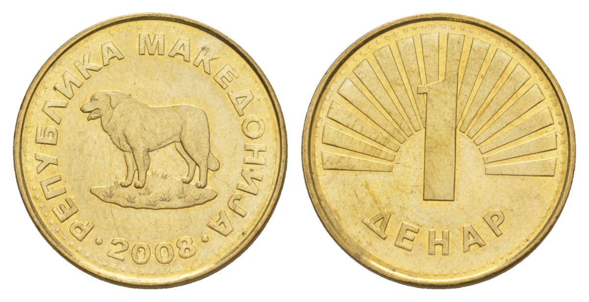 Македония 1 денар 2008 KM 2 медь цинк никель UNC 4633-1054