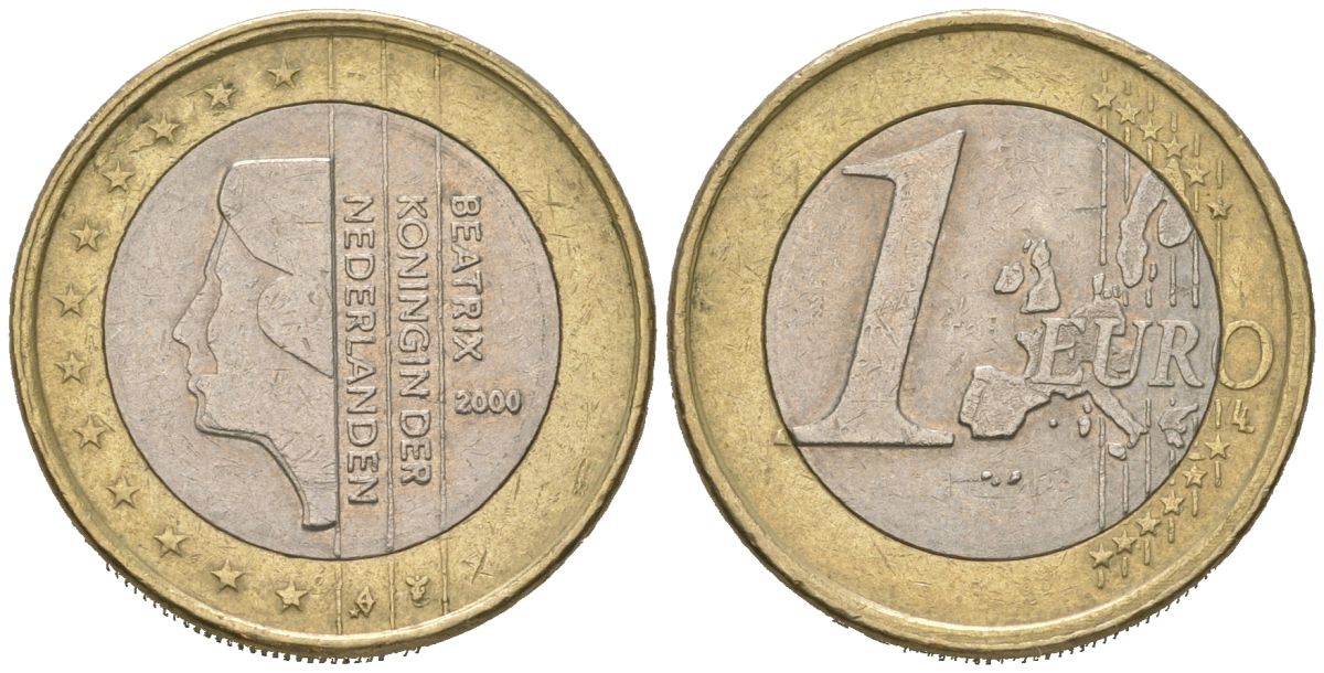 Нидерланды 1 евро 2000 Беатрикс (1980-2013) KM 240 биметалл 4538-345