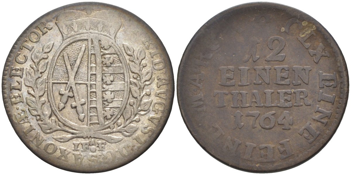 Саксония, Альбертинская линия 1/12 талера 1764 IFoF Фридрих Август III (1763-1806) KM 956 (C 100), Buck 113, Slg. Merseburger 2012, Kahnt 1121 серебро 4539-354