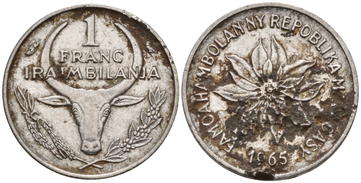 Мадагаскар 1 франк 1965 KM 8 сталь 4174-954