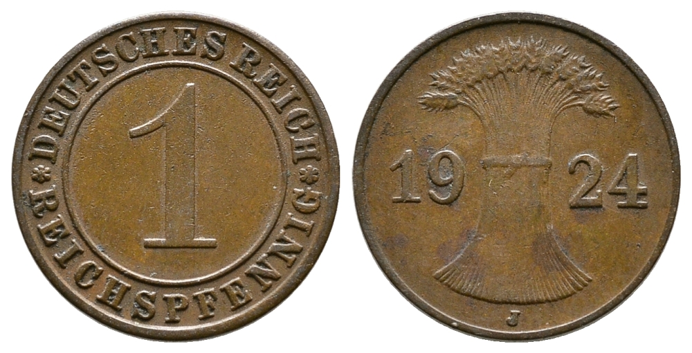 ГЕРМАНИЯ 1 РЕЙХСПФЕННИГ 1924 J KM 37, J.313 бронза 4380-1061