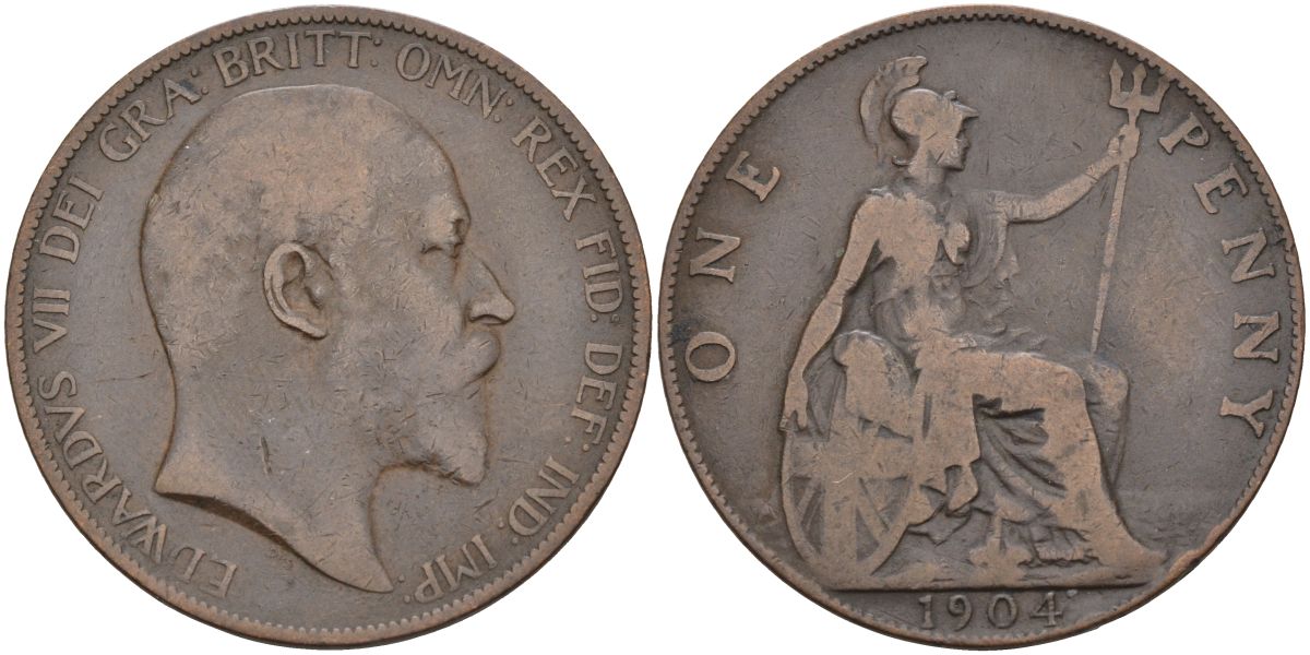 Великобритания 1 пенни 1904 Эдуард VII (1901-1910) KM 794.2, Sp 3990 бронза 4117-726