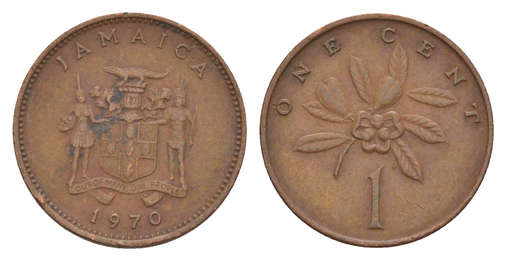 Ямайка 1 цент 1970 KM 45 бронза 4649-1037