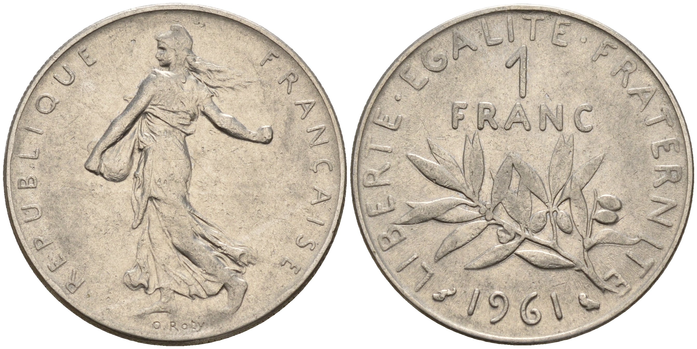 Франция 1 франк 1961 сеятель KM 925.1 никель      4603-116