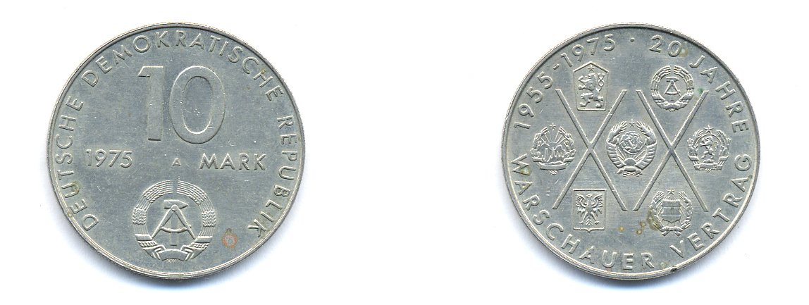 ГДР 10 марок 1975 А, 20 лет Варшавскому договору KM 58, J. 1557 медно-никель 3333-121
