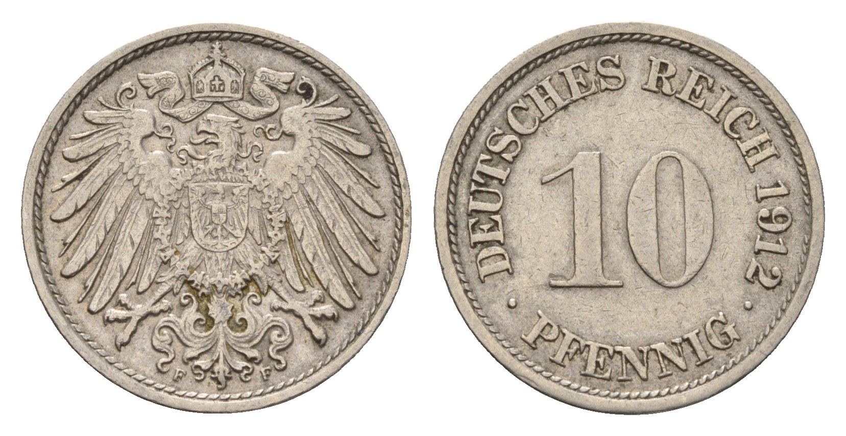 Германия 10 пфеннигов 1912 F, Вильгельм II (1888-1918) KM 12, J. 13 медно-никель 4636-1013
