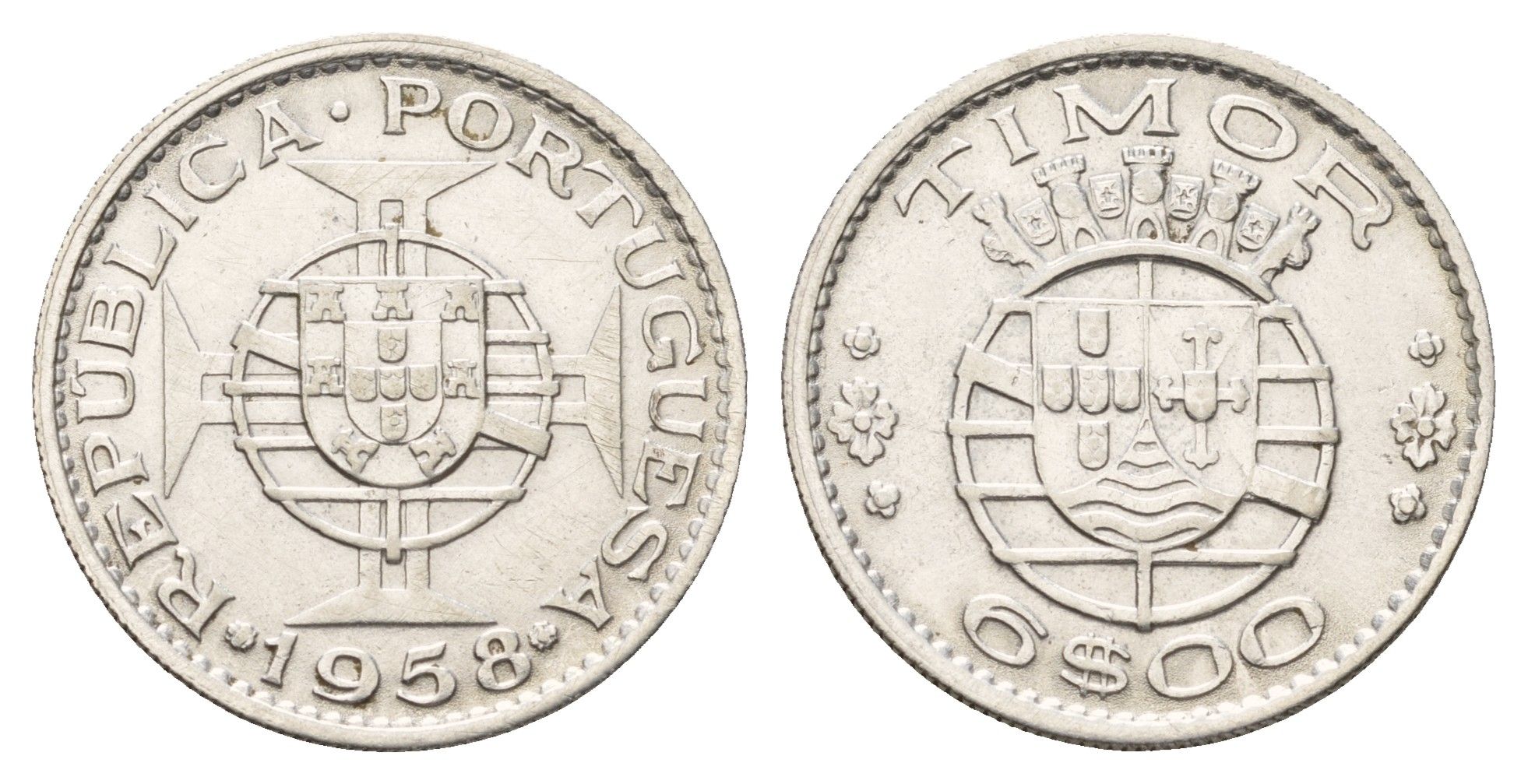 Португальский Тимор 6 эскудо 1958 год-тип KM 15 серебро 4671-816