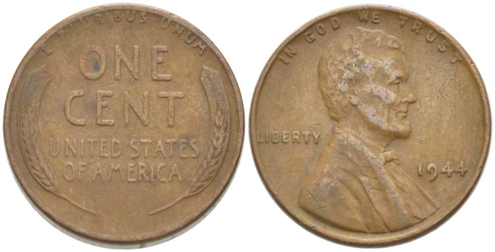 США 1 ЦЕНТ 1944 ЛИНКОЛЬН KM А132 медь цинк 218-921