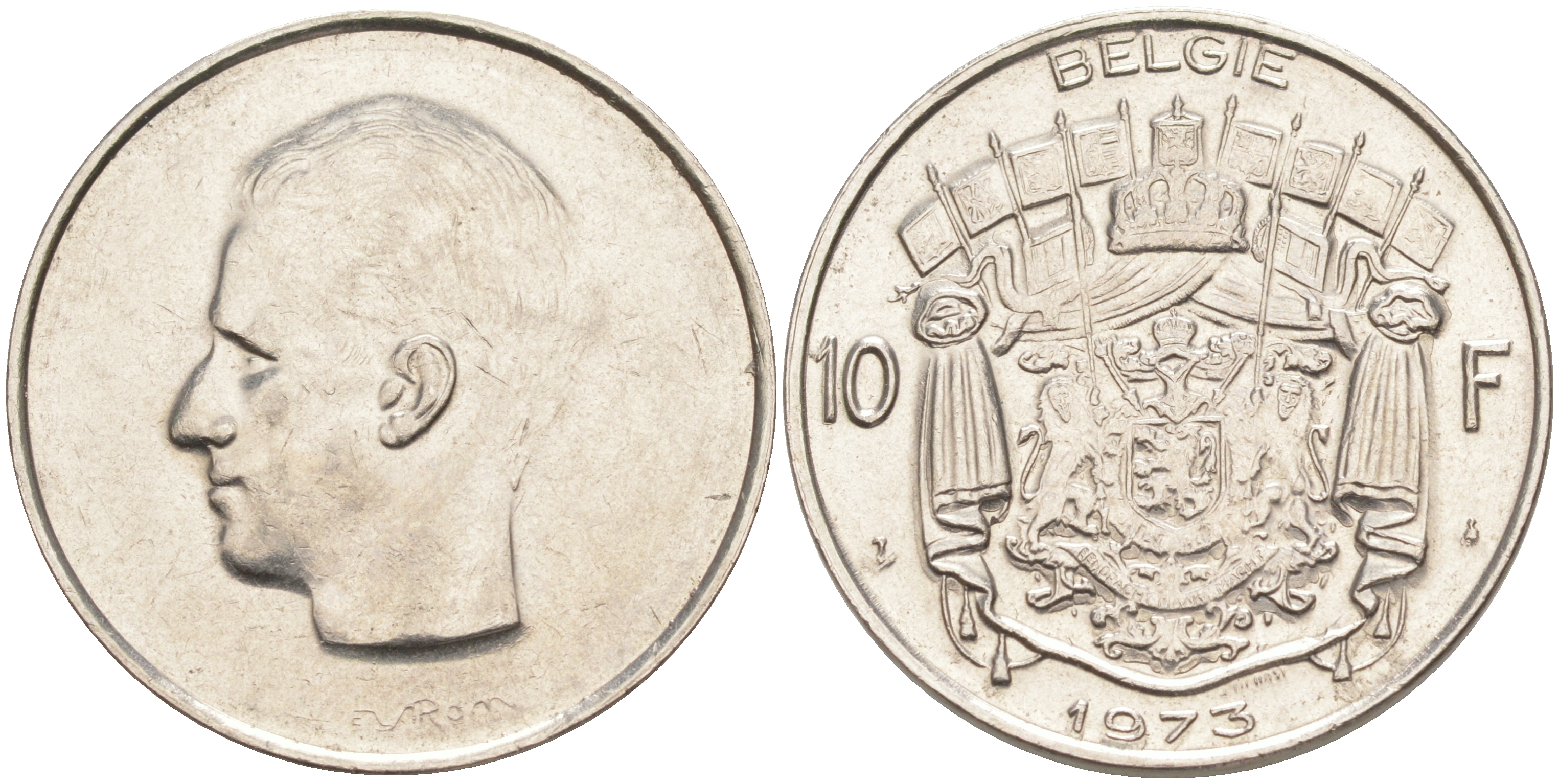 БЕЛЬГИЯ 10 ФРАНКОВ 1973 BELGIE, БОДУЭН I (1951-1993) KM 156.1 никель 106-614