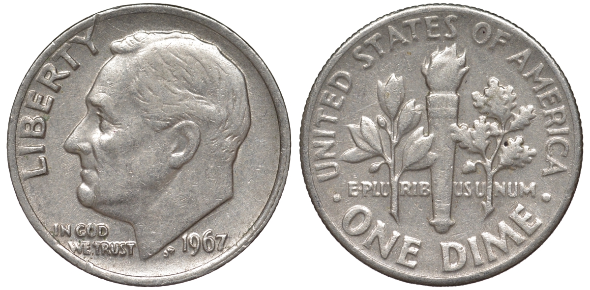 США 10 центов (дайм) 1967 Рузвельт KM 195a медь плакированная медно-никелем 4549-413