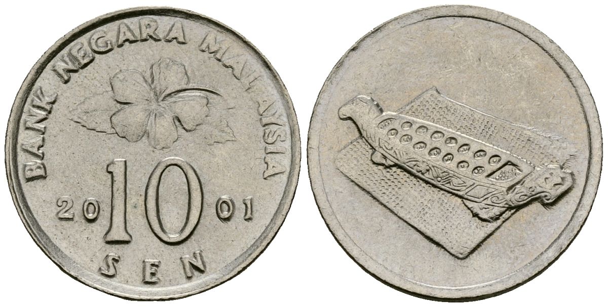 Малайзия 10 сенов 2001 цветок KM 51 медно-никель 4173-968
