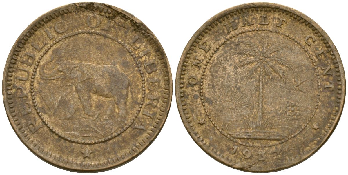 Либерия 1/2 цента 1937 KM 10 латунь 4174-362