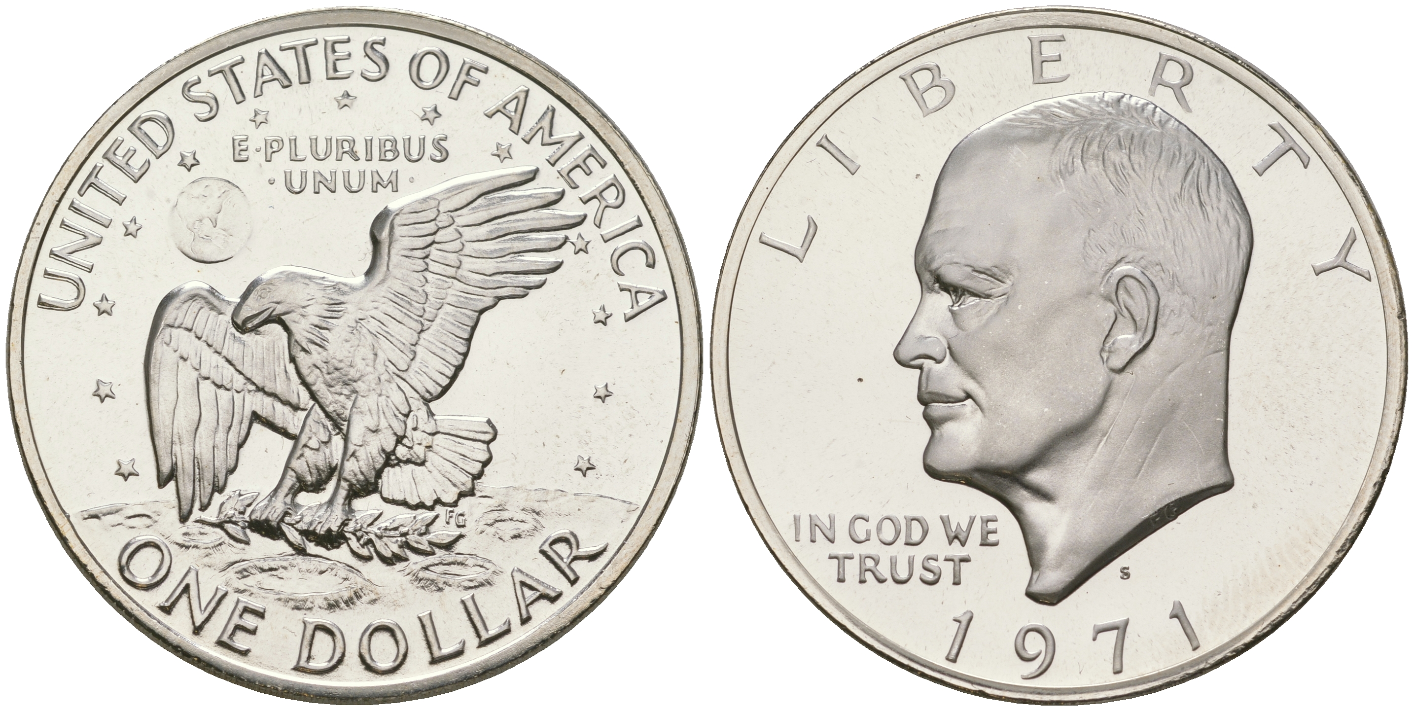 США 1 доллар 1971 S, Президент Эйзенхауэр, лунный орел KM 203a серебро  PROOF 1095-7-24