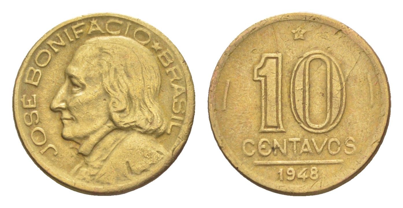 Бразилия 10 сентаво 1948 Жозе Бонифасиу де Андрада и Силва KM 561 алюминиевая бронза 4644-428