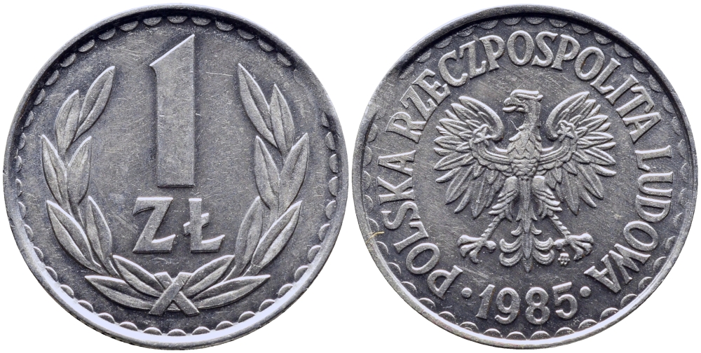Польша 1 злотый 1985 MW, Народная Республика KM 49.1, Parchimowicz 213x алюминий 4381-547