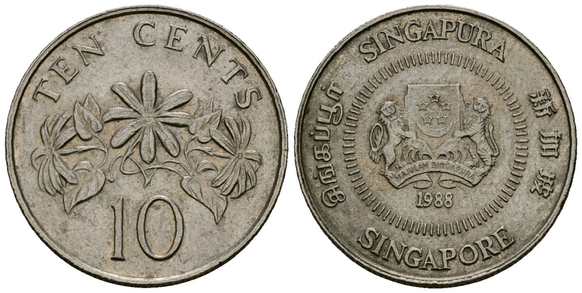 Сингапур 10 центов 1988 KM 51 медно-никель 4173-1225