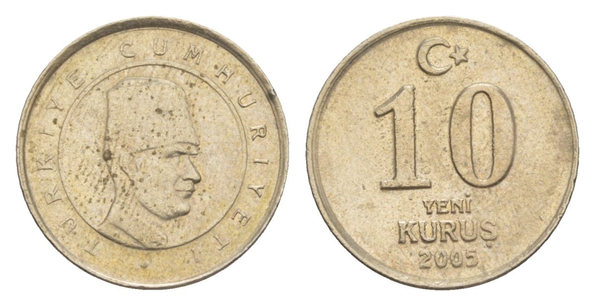 Турция 10 курушей 2005 KM 1166 медь никель цинк 4632-257