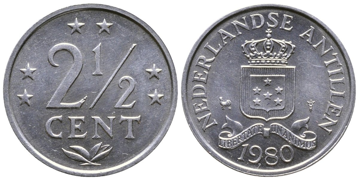 Нидерландские Антилы 2 1/2 цента 1980 Беатрикс (1980-2013) KM 9а алюминий UNC 4610-746
