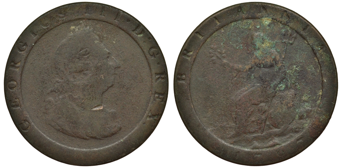 Великобритания 1 пенни 1797 Георг III (1760-1820) KM 618, Spink 3777 медь 1524-315