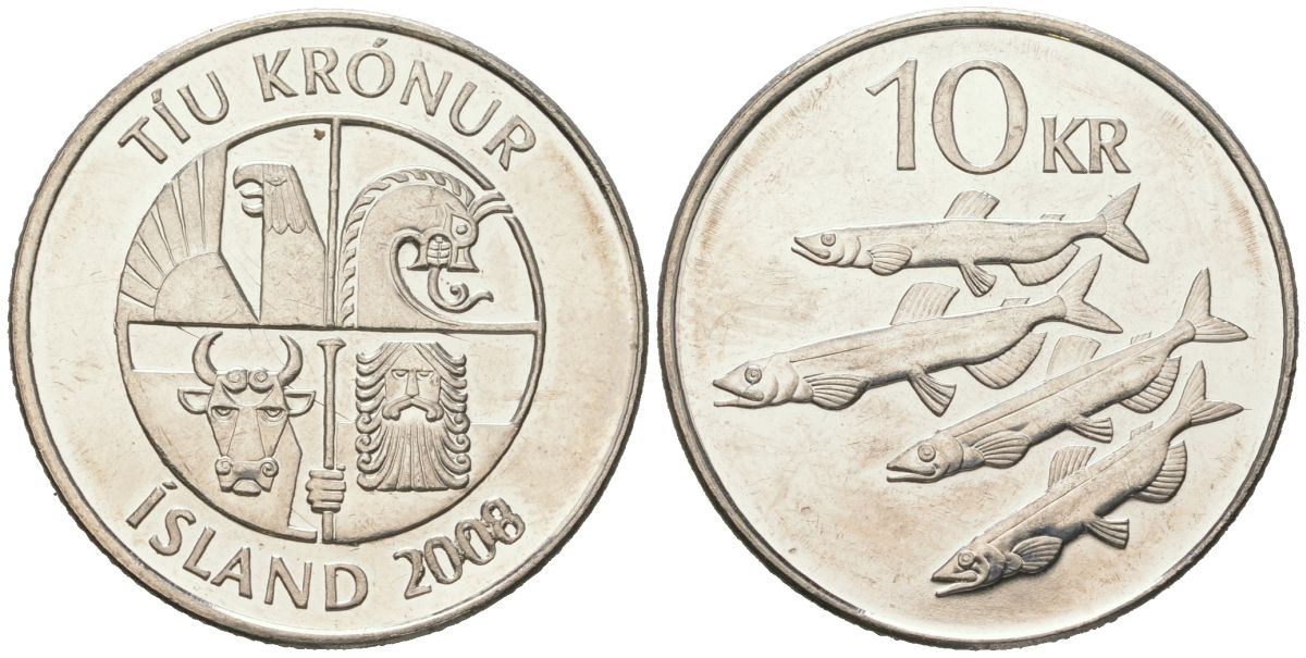 Исландия 10 крон 2008 KM 29.1a сталь плакированная никелем UNC 4574-522