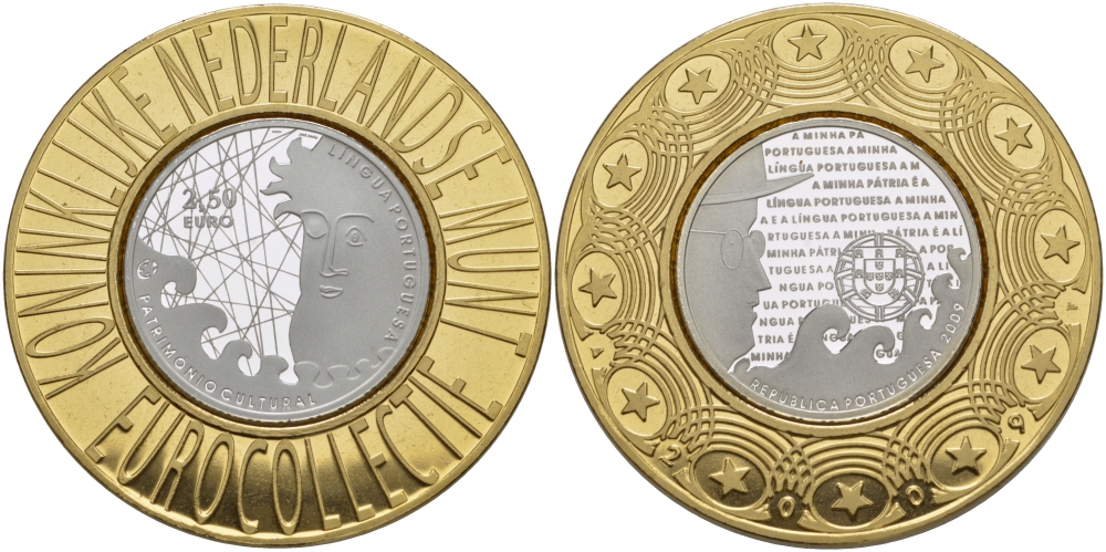 Португалия 2 1/2 евро 2009 португальский язык, тираж  14000 экз., евроколлекция Нидерландского монетного двора KM 791а серебро PROOF 1068-9-33