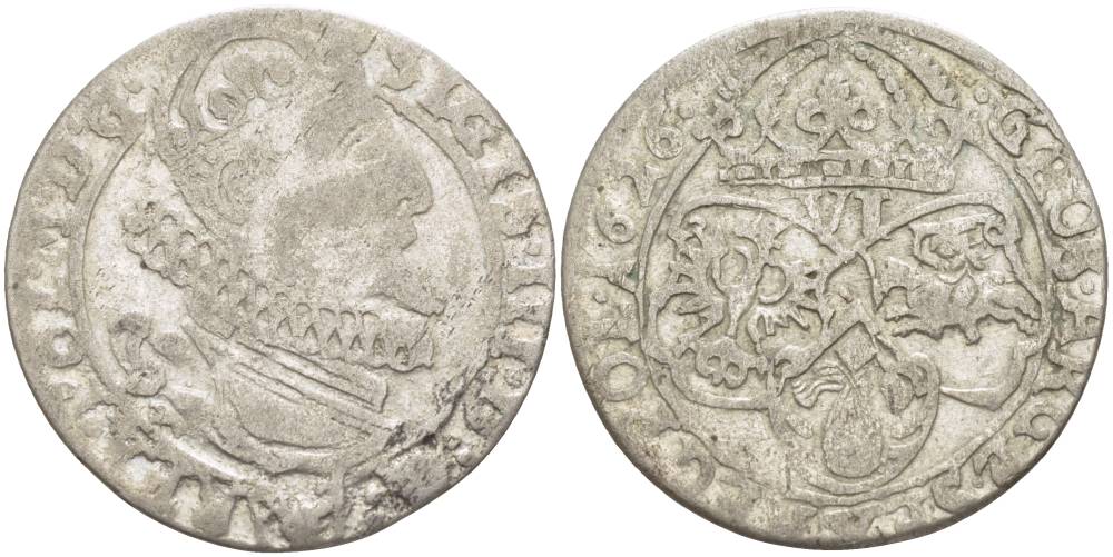 Польша 6 грошей (шостак) 1626 Сигизмунд III Ваза (1587-1632), великий подскарбий  Иероним Лигезый (1624-1632) герб Пулкозиц, вес 3,51 гр. Gumowski 1167 серебро 1517-933