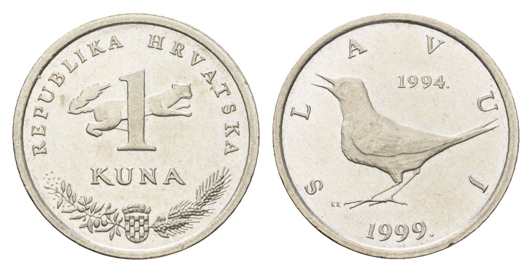 Хорватия 1 куна 1999 5 лет национальной валюте KM 9.2 медь цинк никель 3459-932