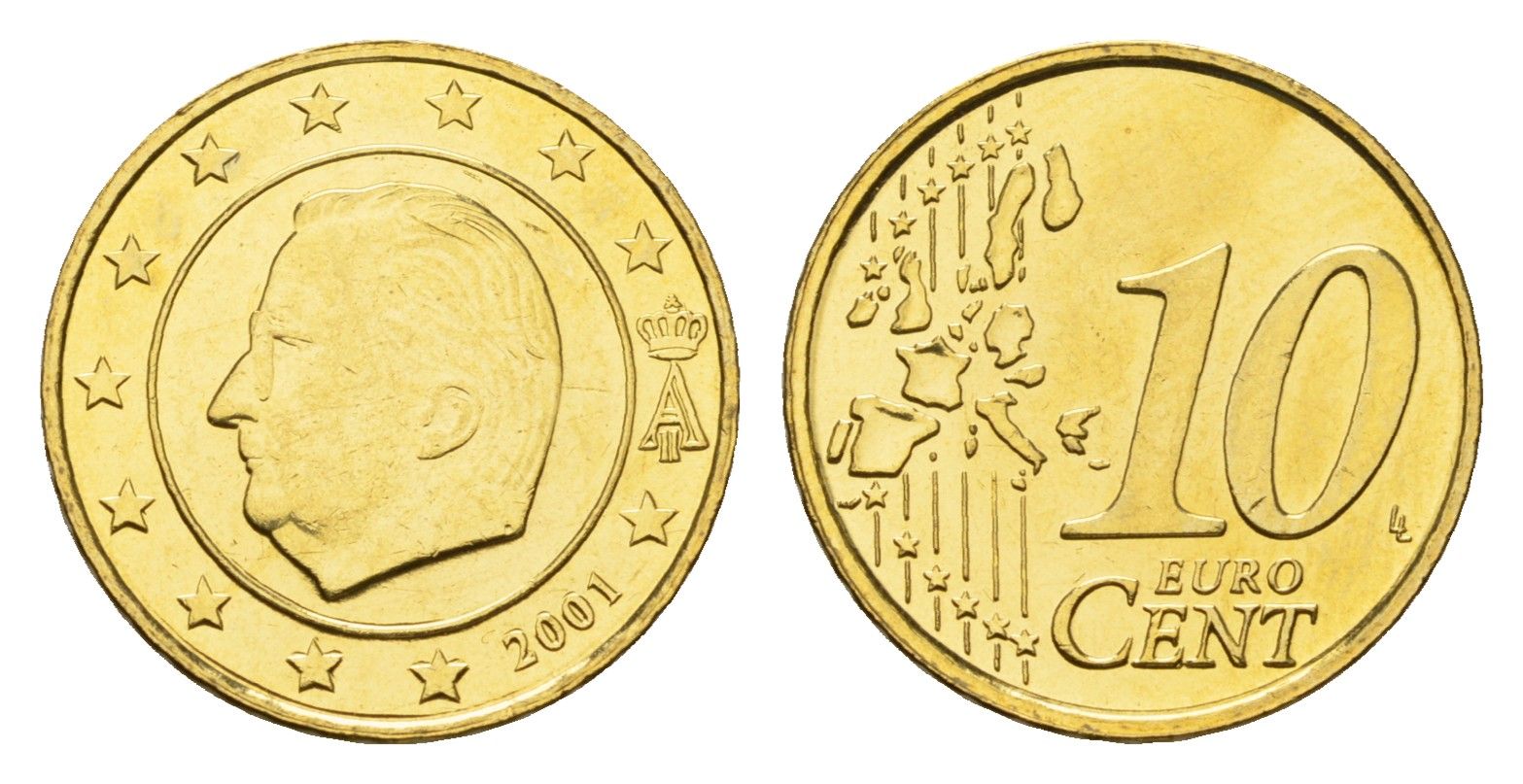 Бельгия 10 евроцентов 2001 Альберт II (1993-2013) KM 227 нордик UNC 4685-218