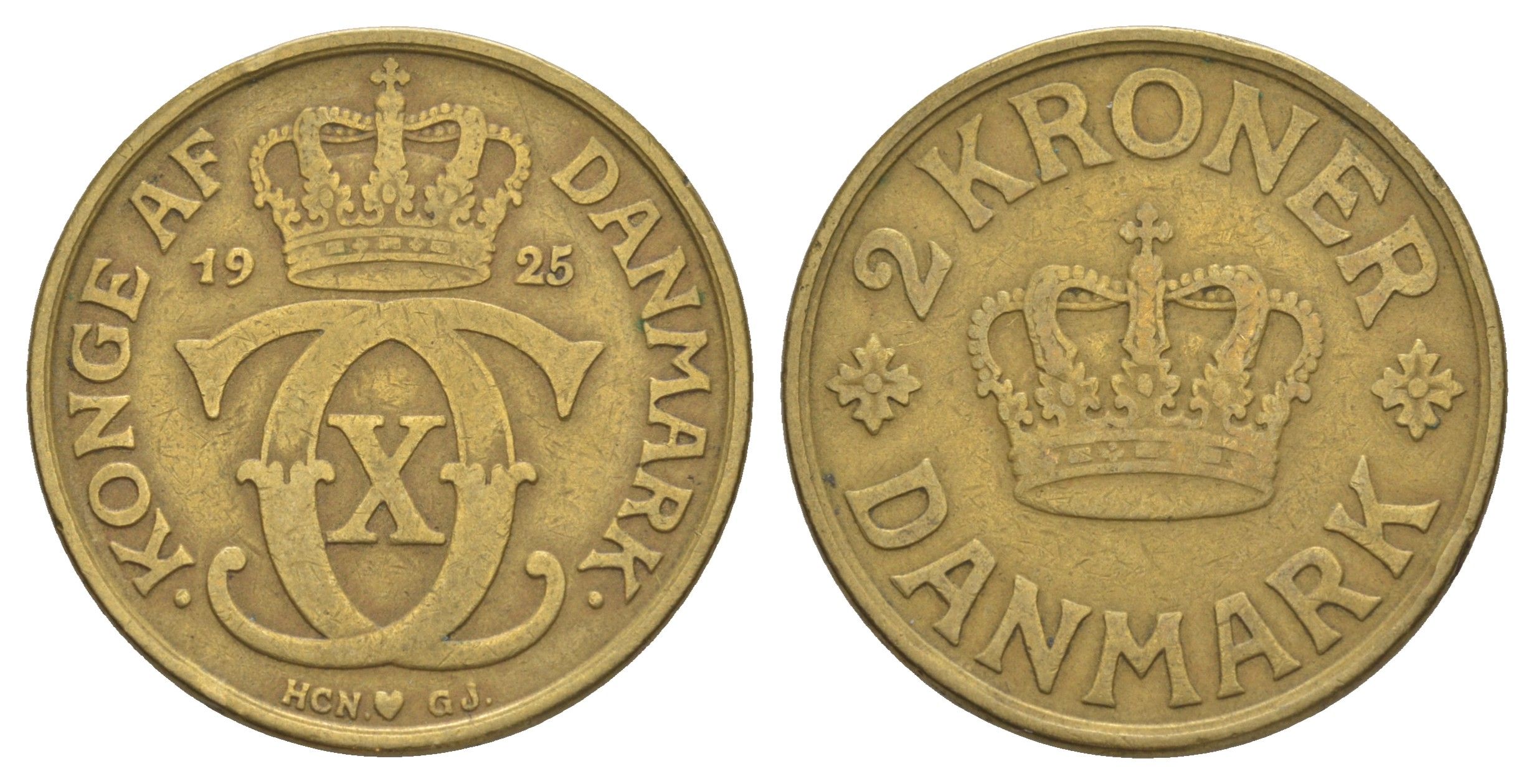 Дания 2 кроны 1925 HCN, Кристиан X (1912-1947) KM 825 алюминиевая бронза 4634-522