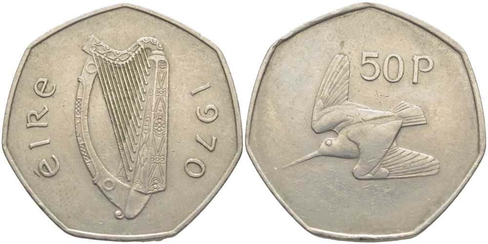 Ирландия 50 пенсов 1970 вальдшнеп KM 24 медно-никель 4526-112