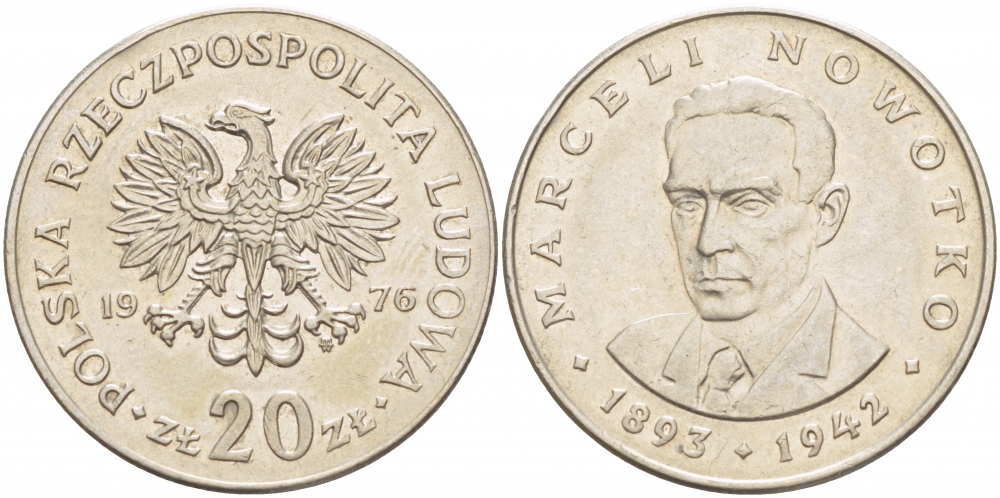 Польша 20 злотых 1976 MW, Марцелий Новотко KM 69, Parchimowicz 246c медно-никель 4403-523
