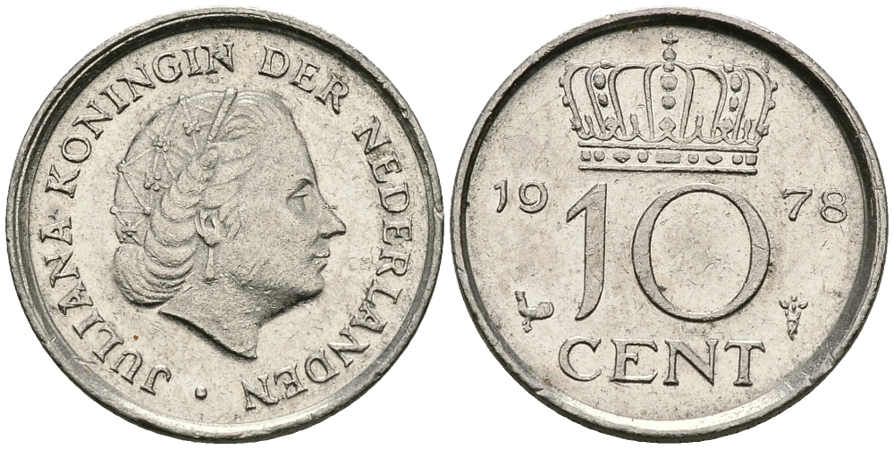 Нидерланды 10 центов 1978 Юлиана (1948-1980) КМ 182 никель 96-514
