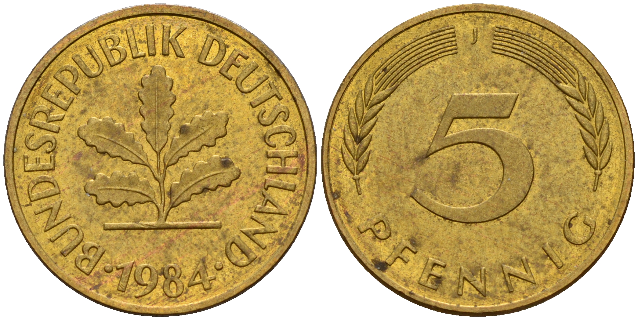 ФРГ 5 пфеннигов 1984 J J.382, KM 107 сталь плакированная латунью    4598-1038