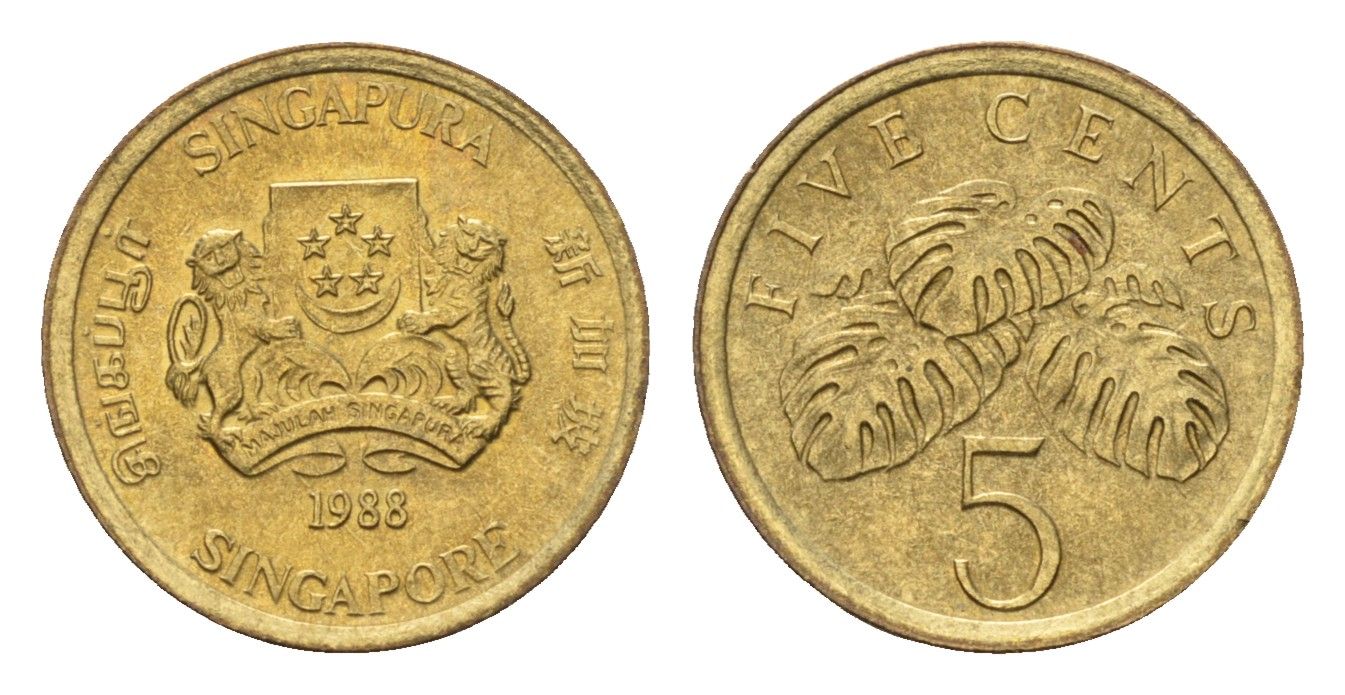 Сингапур 5 центов 1988 KM 50 алюминиевая бронза UNC 4549-553