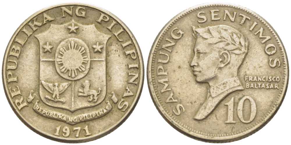 ФИЛИППИНЫ 10 СЕНТИМО 1971 ФРАНСИСКО БАЛАГТАС KM 198 медь никель цинк 105-751