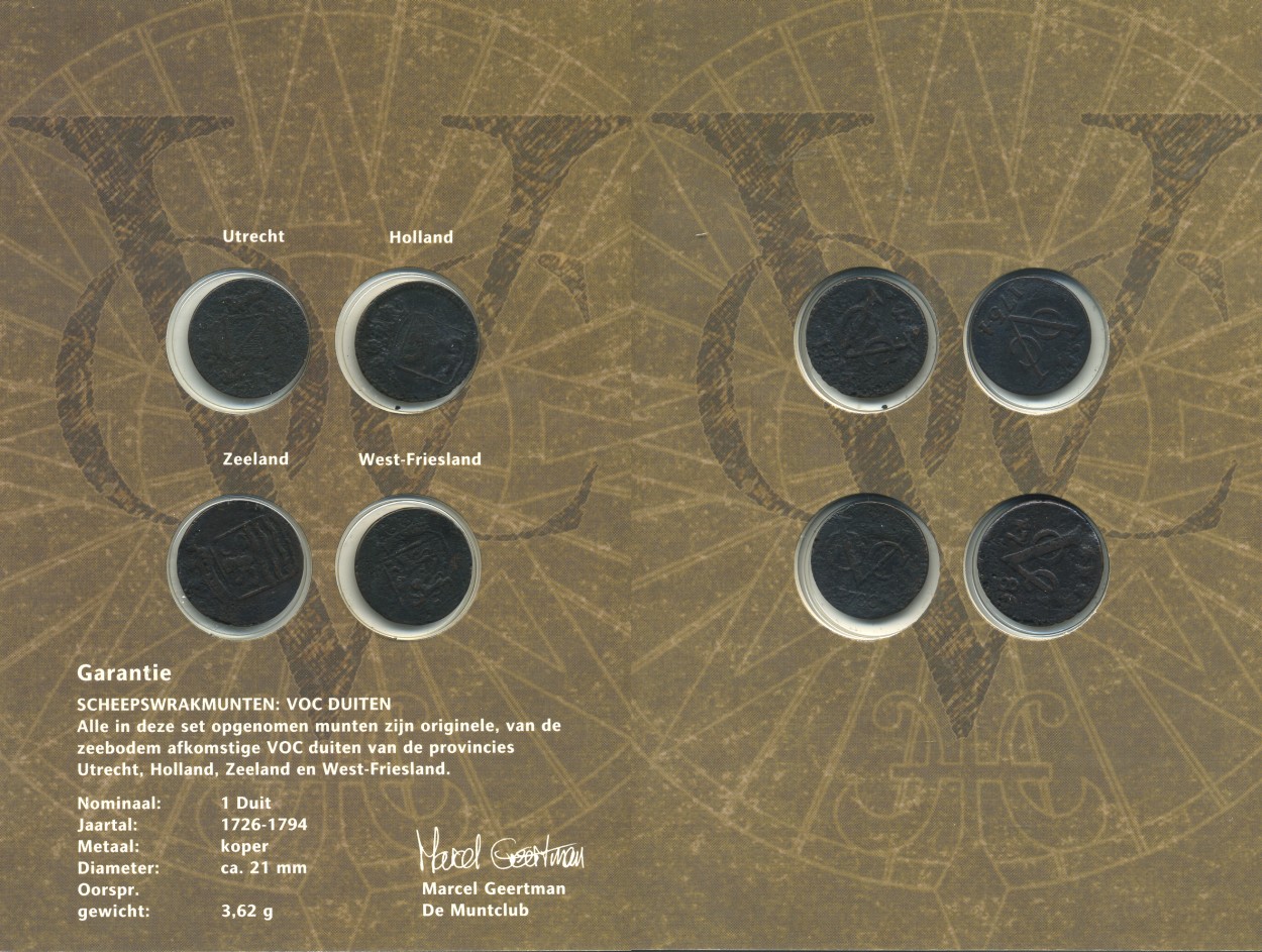 Нидерланды набор из 4 монет по 1 дуиту 1726-1794 Утрехт, Голландия, Зеландия, Западная Фризия, в буклете медь 7-5-5-07