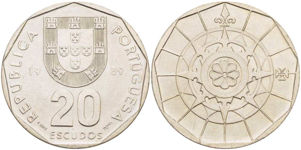 ПОРТУГАЛИЯ 20 ЭСКУДО 1989 INCM KM 634.1 медно-никель 4513-1032