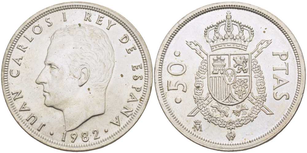 ИСПАНИЯ 50 ПЕСЕТ 1982 ХУАН КАРЛОС I (1975-) KM 825 медно-никель 4403-431