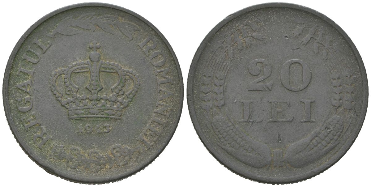 Румыния 20 леев 1943 Михай I (1940-1947) KM 62 цинк 94-1057