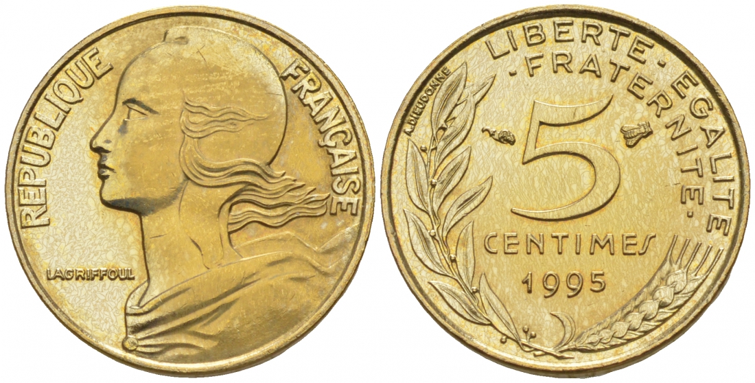 ФРАНЦИЯ 5 САНТИМОВ 1995 ТИП MARIANNE KM 933 медь алюминий никель 44-936