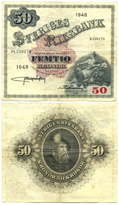 Швеция 50 крон 1948 Pick 35ac бумага 444-5-2-1