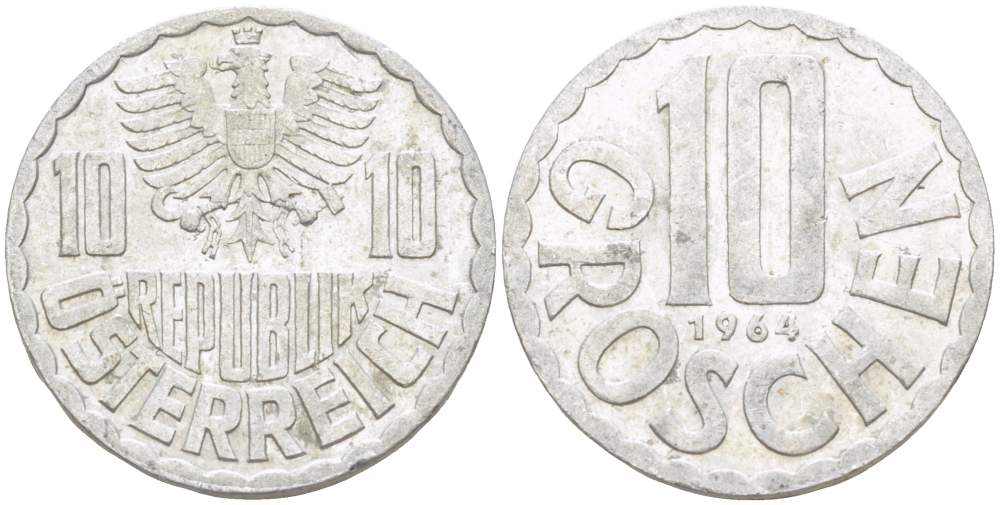 Австрия 10 грошей 1964 KM 2878 алюминий 4523-222