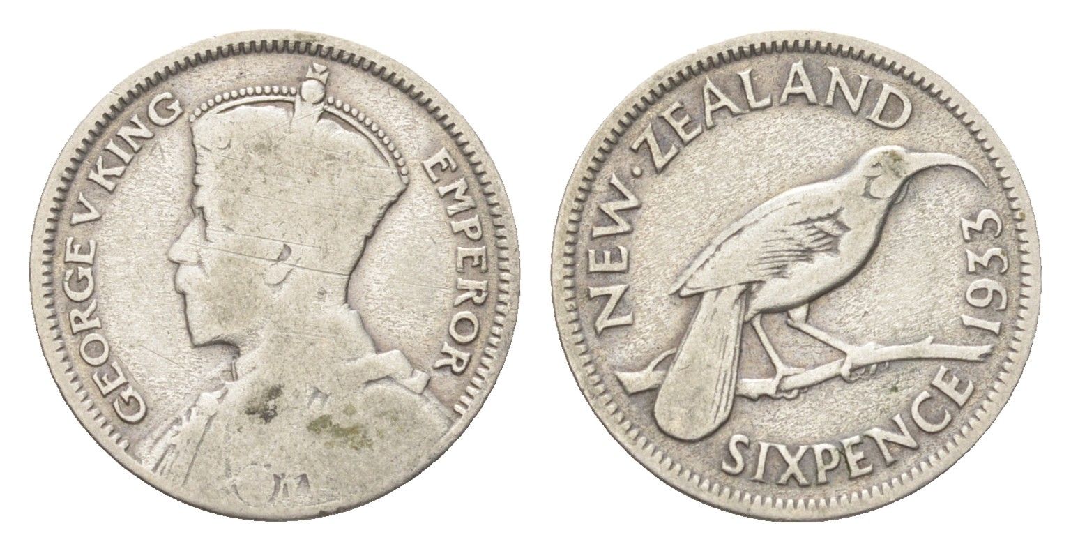 Новая Зеландия 6 пенсов 1933 Георг V (1910-1936) KM 2 серебро 4659-936
