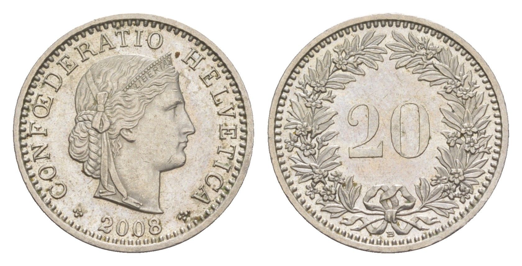 Швейцария 20 раппенов 2008 B KM 29a медно-никель 4547-611