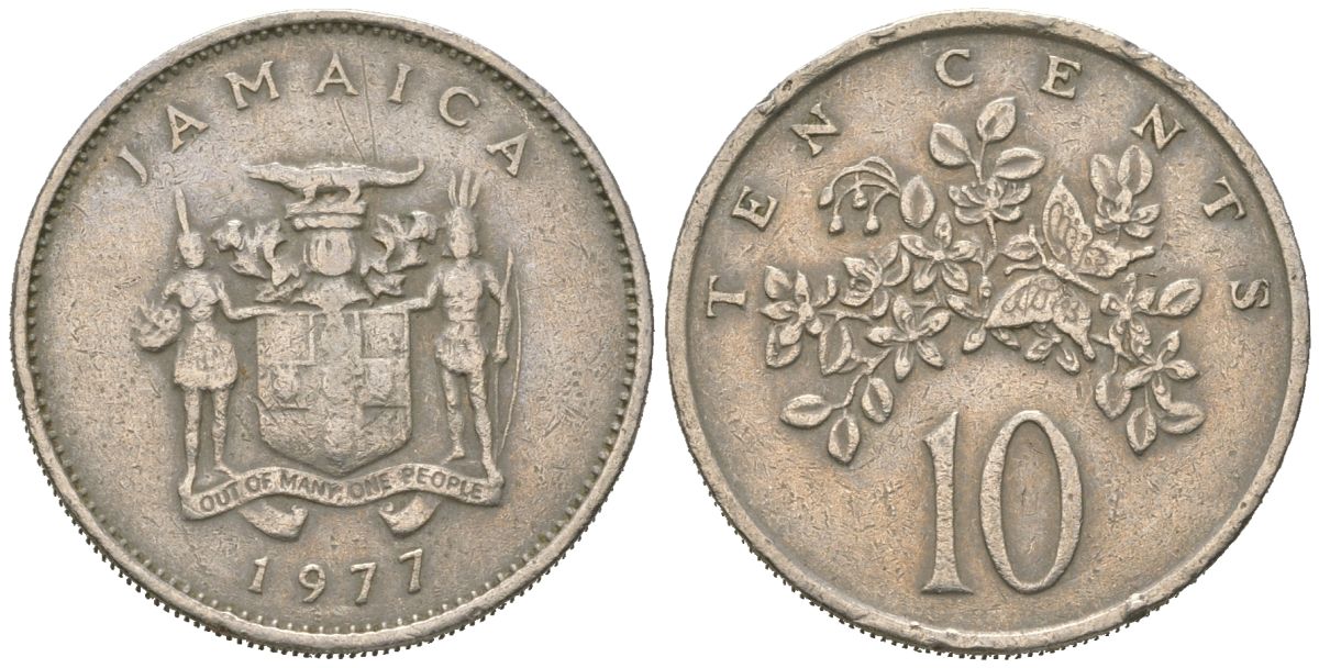 Ямайка 10 центов 1977 бабочка KM 47 медно-никель 4619-533