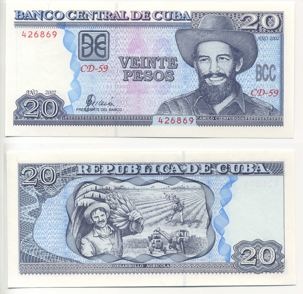 Куба 20 песо 2002 Камило Сьенфуэгос Pick 118 d бумага UNC (пресс) 00-00