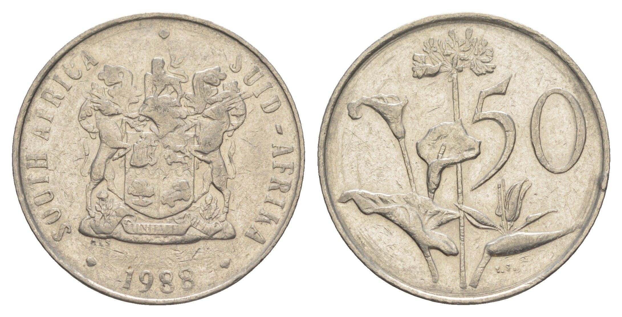 ЮАР 50 центов 1988 Зантедеския Эллиота (калла), герб KM 87 никель 4597-246