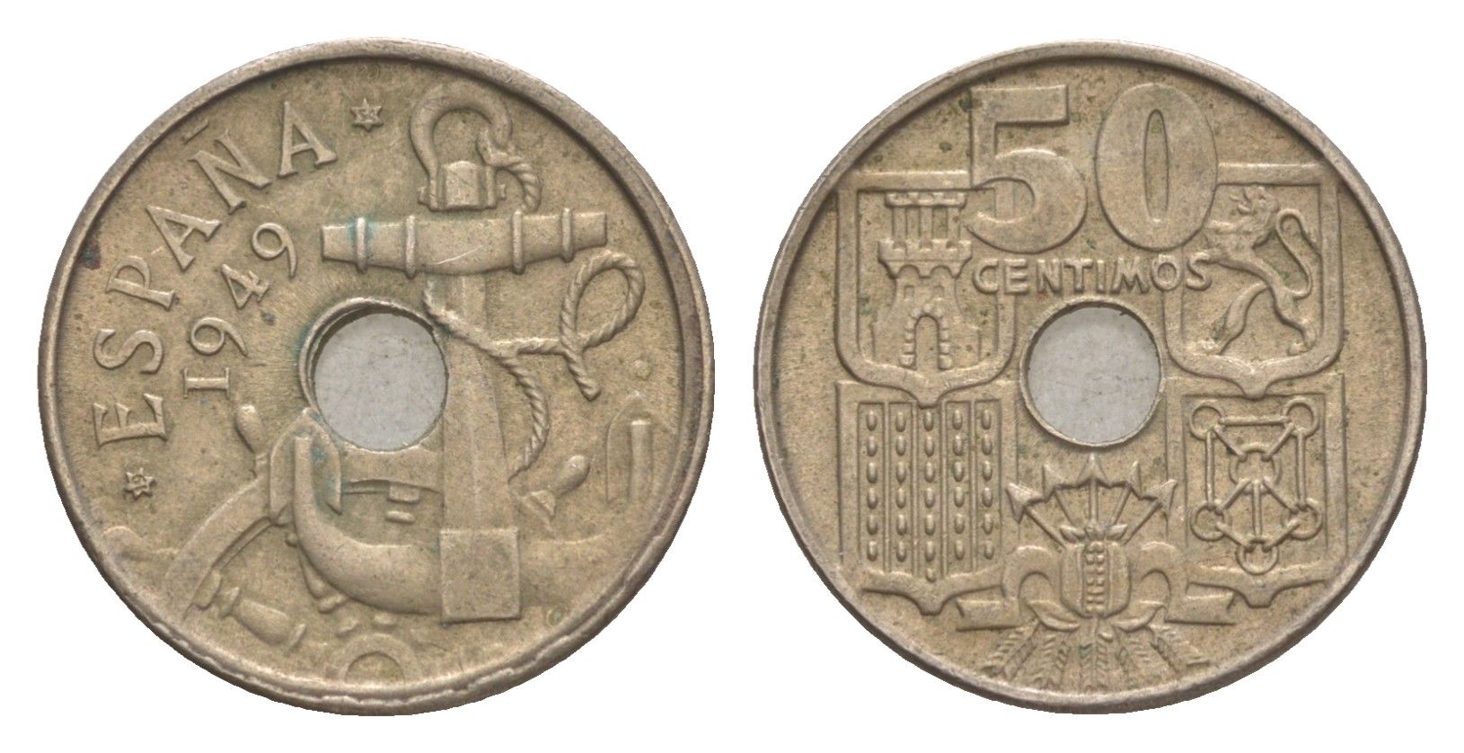 Испания 50 сентимо 1949 (54) Франсиско Франко (1939-1975) KM 777 медно-никель 4623-643