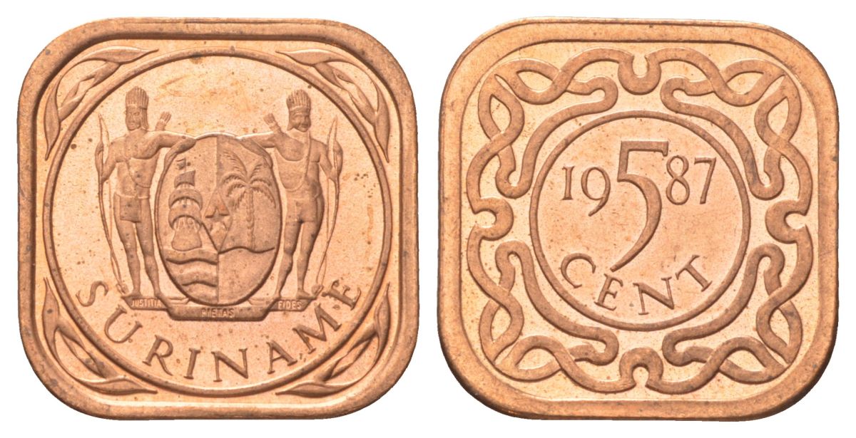 Суринам 5 центов 1987 KM 12b сталь плакированная медью UNC 4625-317