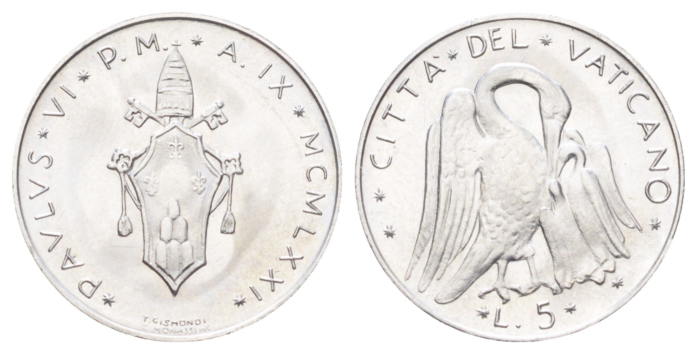 Ватикан 5 лир 1971 MCMLXXI KM 118 алюминий UNC 4701-523